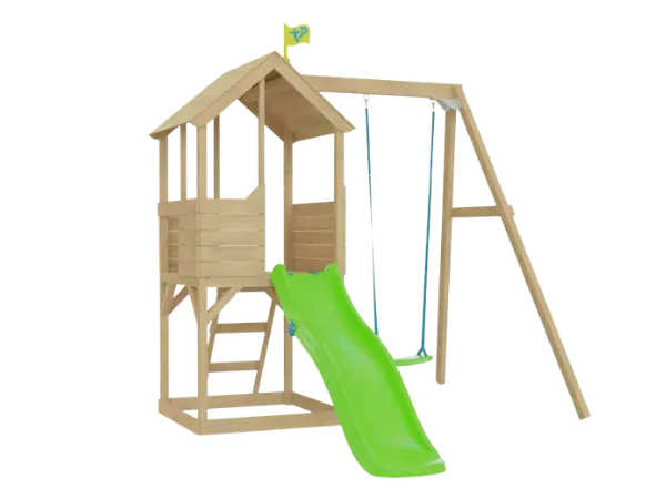 Gotowy zestaw Treehouse: wieża, huśtawka i zjeżdżalnia